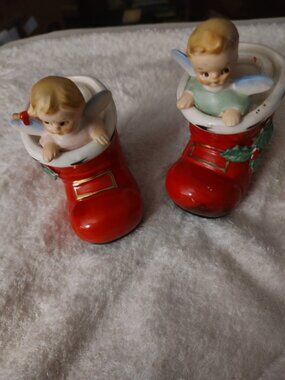 LEFTON BOY GIRL ANGEL BOOT Candle Holders JAPAN